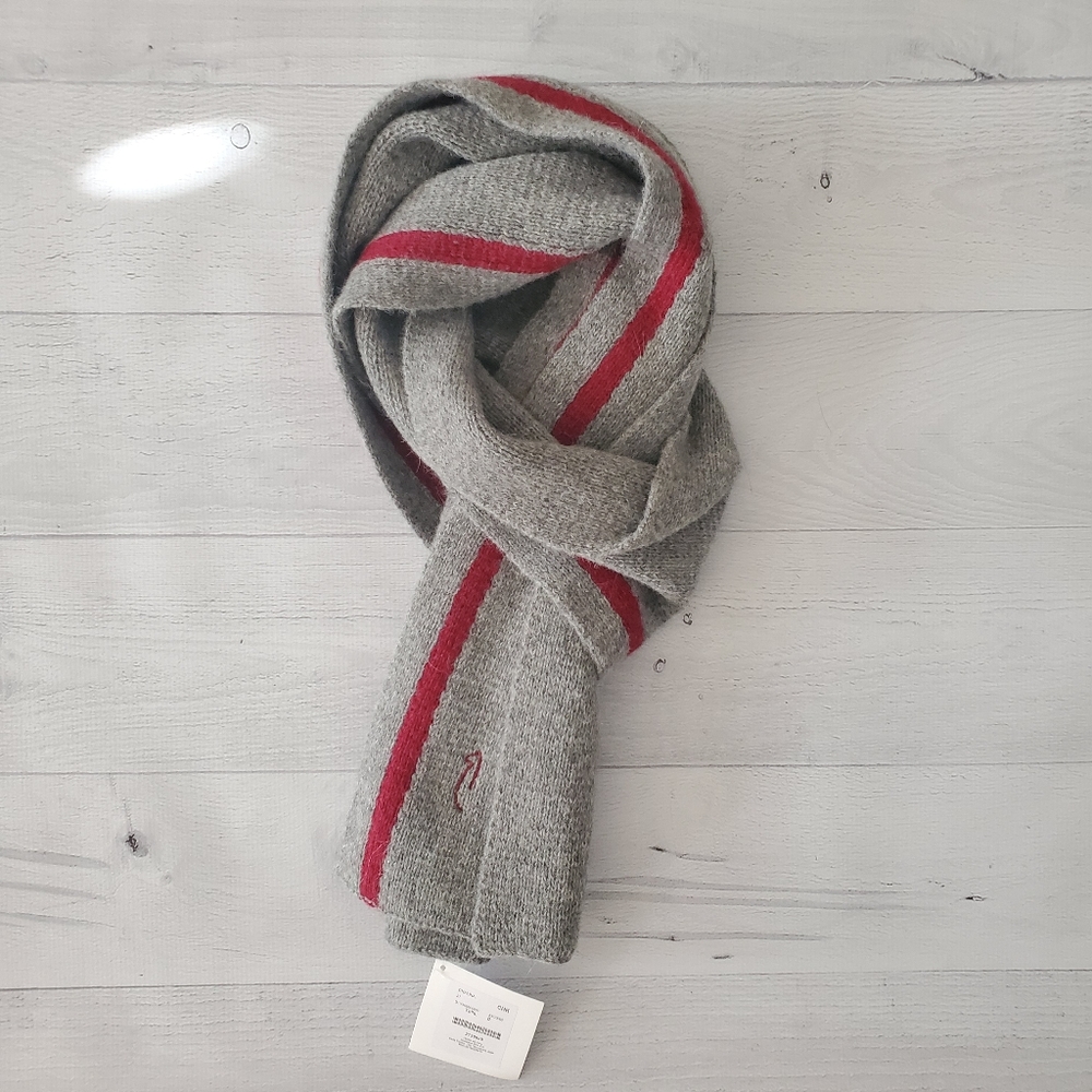 Grey ALPACA Scarf with Red Stripe - Brand Unspecified